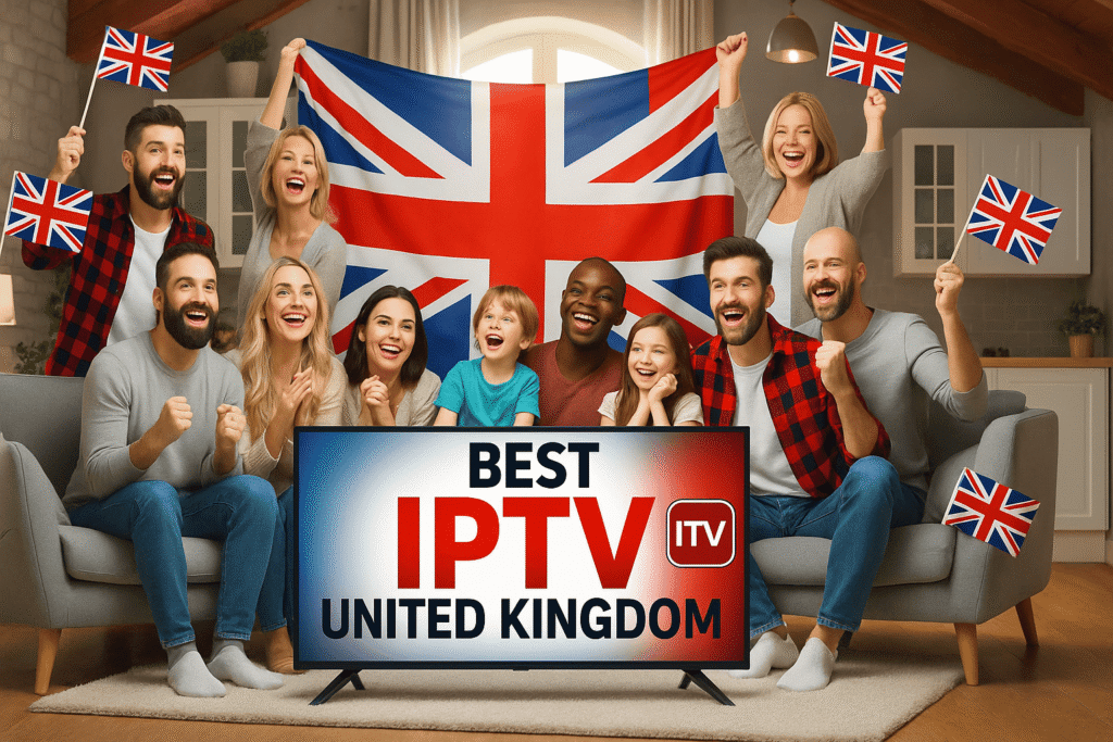 Person watching live IPTV United Kingdom channels on a smart TV at home